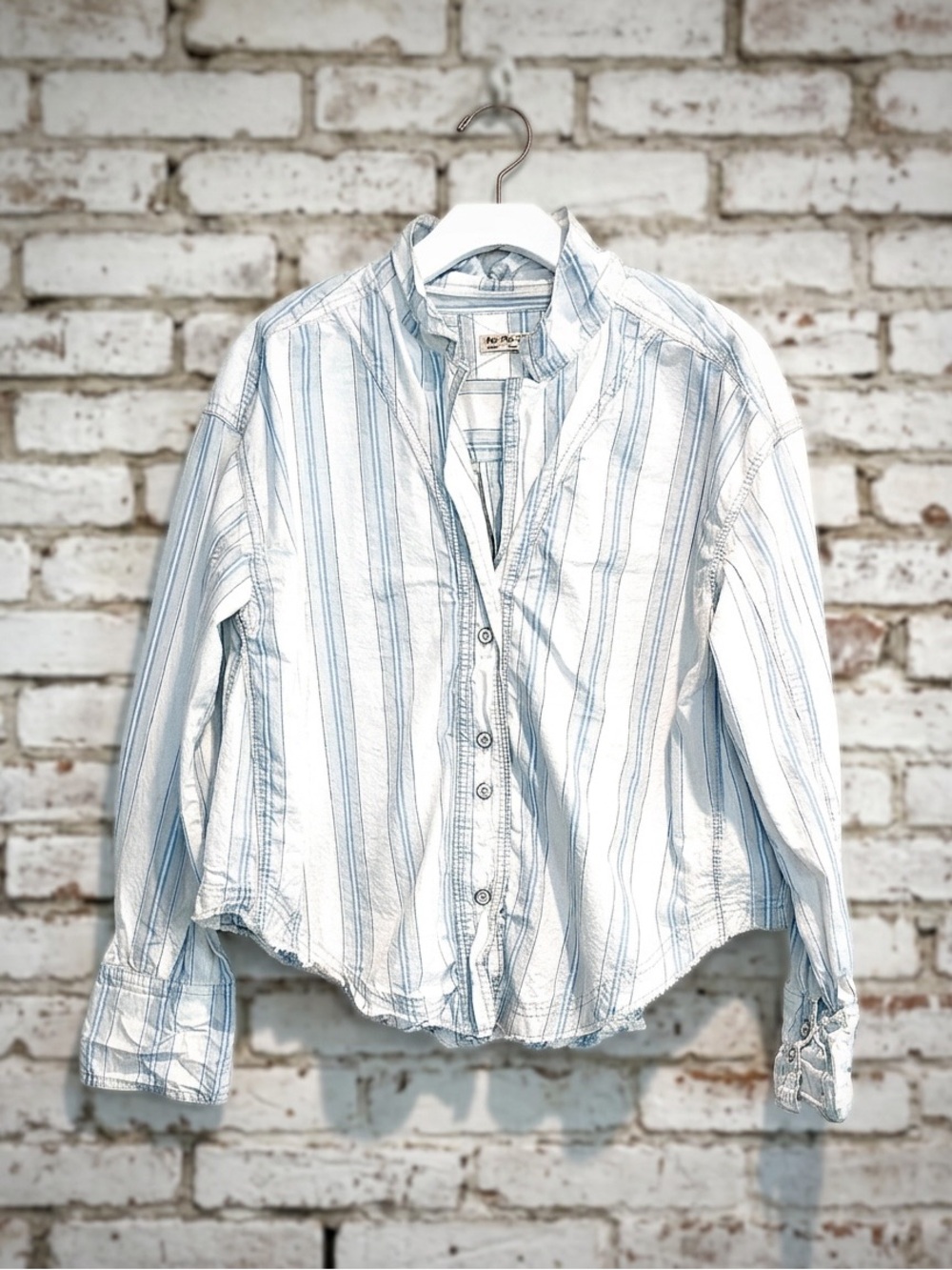 Free People Pale Blue Striped Button-Down Shirt